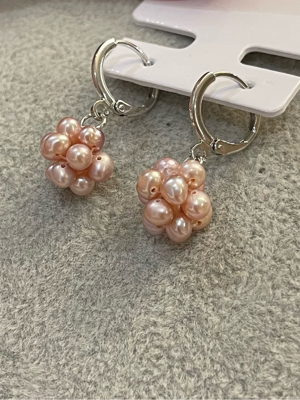 Silver Plated Hoop Earrings with Pink Cluster Pearls - Freshwater Pearls 41